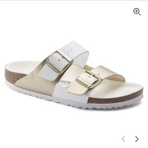 White/Gold Arizona Birkenstocks